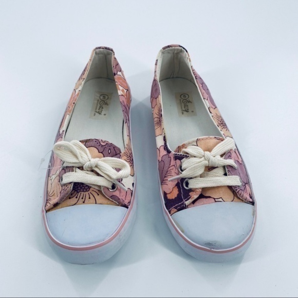 Floral Print Pink Canvas Tie Up Sneakers